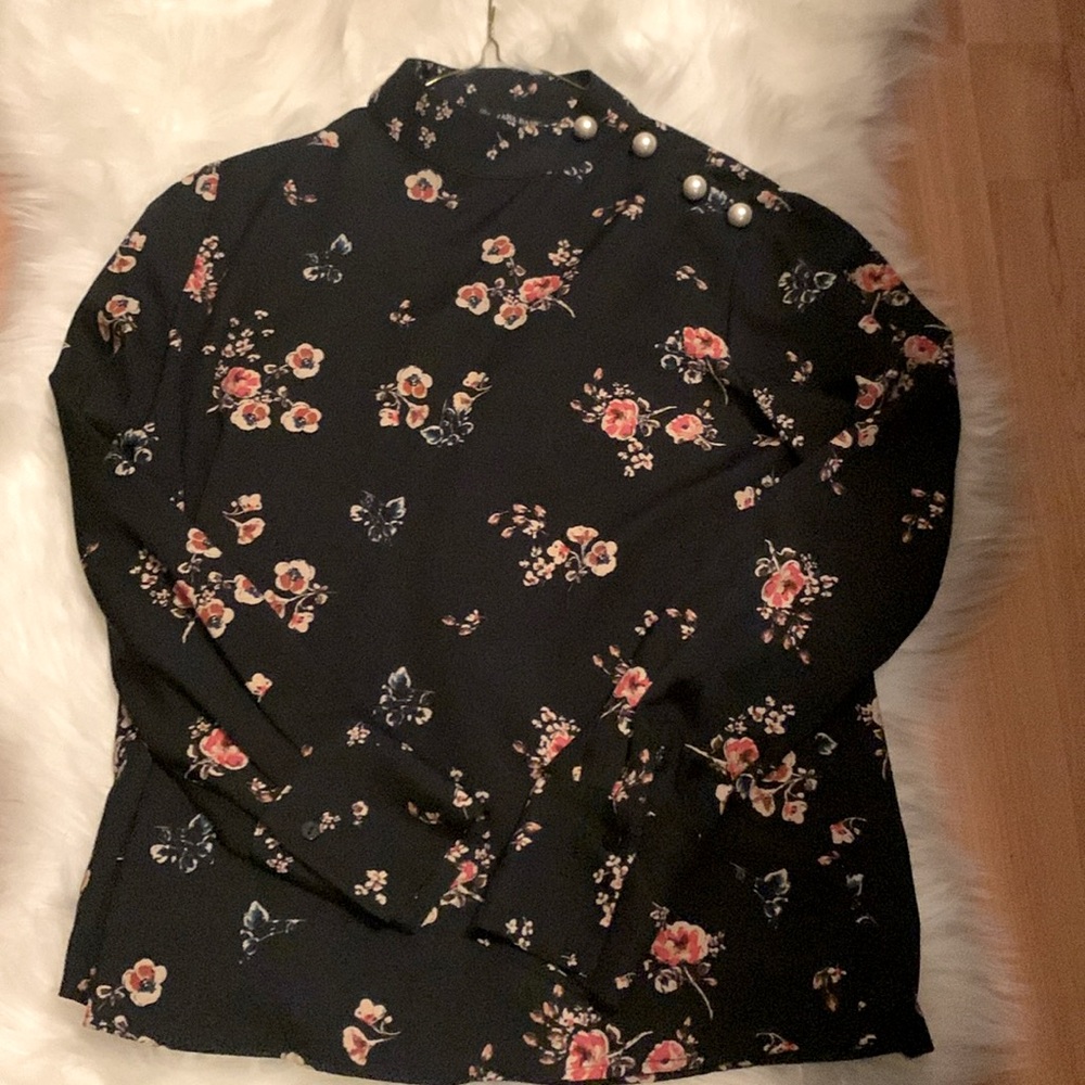 Zara floral long sleeve blouse